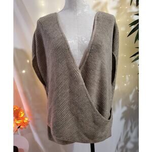Anthropologie Twist Front Surplice Slouchy Tan Sweater Womens Size L Neutral